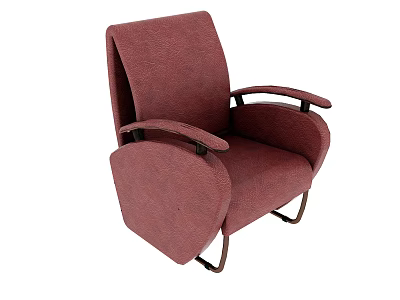 Red Upholstered Single Sofa With Armrests And Modern Metal Legs Design 3d model