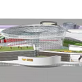 Modern Commercial Complex Architectural Design With Glass Dome Circular Structures And Green Landscaping