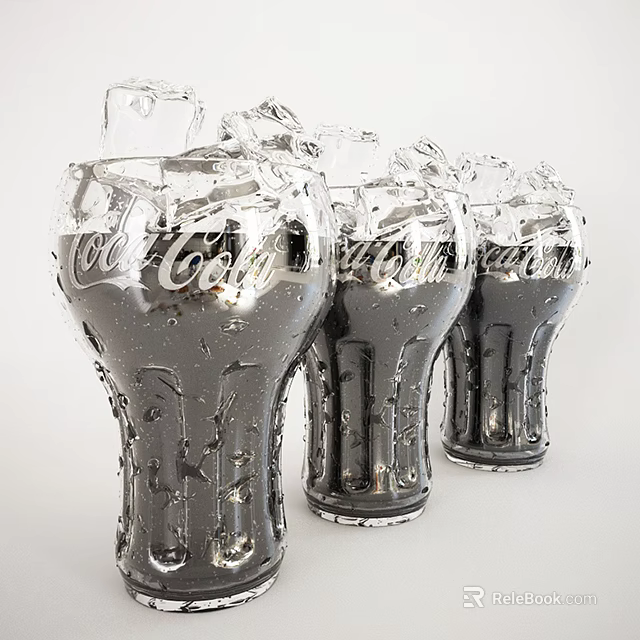 Refreshing Chilled Coca Cola Bottles With Ice Cubes And Water Droplets 3d model 