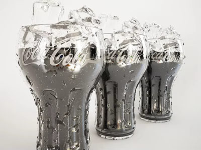 Refreshing Chilled Coca Cola Bottles With Ice Cubes And Water Droplets 3d model