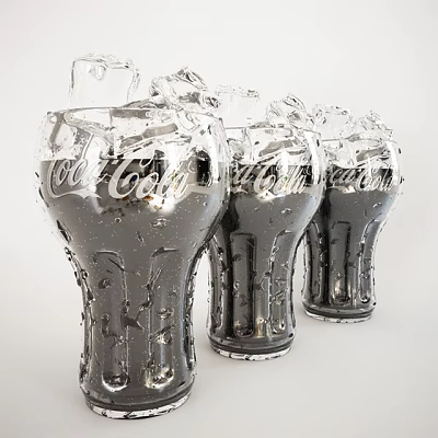 Refreshing Chilled Coca Cola Bottles With Ice Cubes And Water Droplets 3d model
