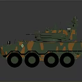 Green Orange Camouflage Six Wheeled Tank With Turret And Antenna Military Vehicle