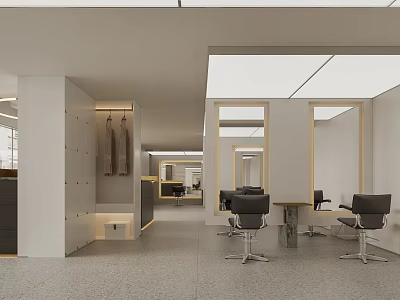 Modern Beauty Salon Interior With Black Salon Chairs Mirrored Workstations And Bright Lighting 3d model