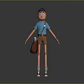 Cartoon Game Movie Character Wearing Blue T-shirt Brown Shorts Brown Bag Cap And White Shoes