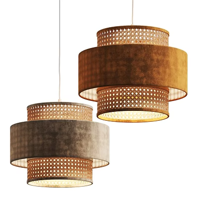 Modern Layered Chandeliers With Brown And Gray Velvet Shades And Woven Details 3d model