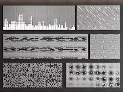 Decorative Wall Panels With City Skyline Diagonal Stripes And Geometric Patterns 3d model