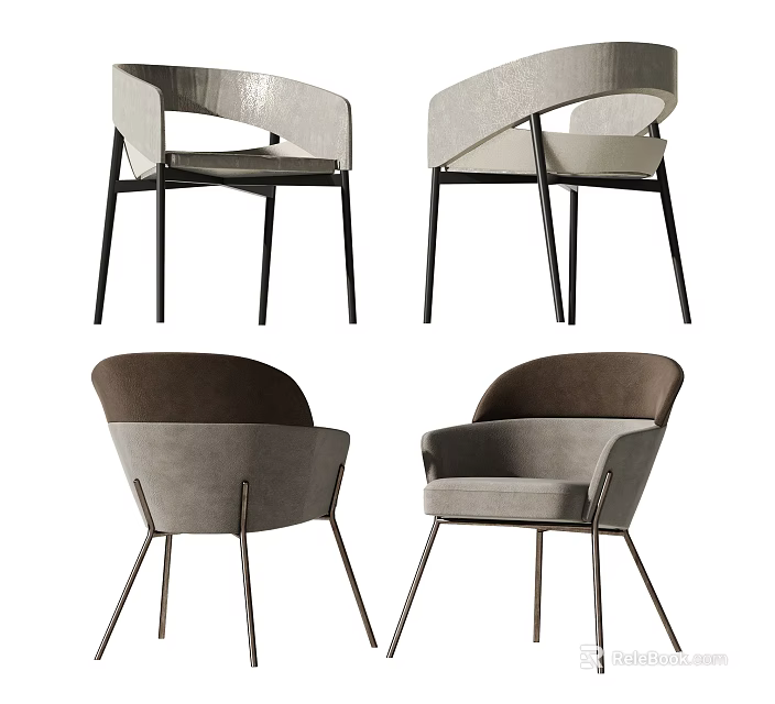 Modern Leisure Chairs With Upholstered Gray Brown Seats Metal Legs And Stylish Design 3d model 