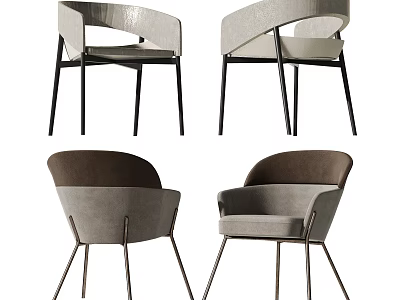 Modern Leisure Chairs With Upholstered Gray Brown Seats Metal Legs And Stylish Design 3d model