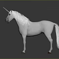 White Unicorn With Silver Mane Tail And Blue Horn Standing On Dark Background