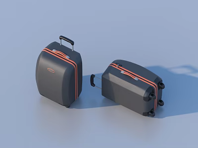 Durable Gray Suitcases with Orange Stripes Rolling Wheels and Handles for Travel Needs 3d model