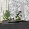 Natural Plant Arrangement with Stone White Pebbles and Green Foliage in Concrete Planter