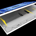 Laptop With Blue Glowing Lines Open Screen On Black Background Highlighted Design