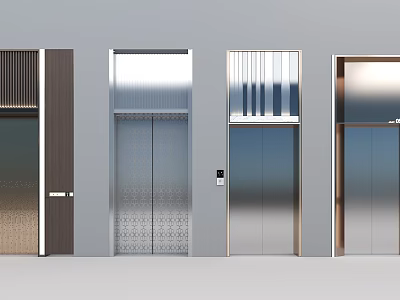 Public Facility Elevator Doors With Different Designs Including Wooden And Metallic Panels 3d model