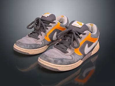 Gray And Orange Retro Sneakers With Laces Beige Sole Classic Design 3d model