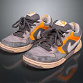 Gray And Orange Retro Sneakers With Laces Beige Sole Classic Design