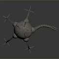 Metallic Spherical Robot Creature With Yellow Light Number 09 And Clawed Mechanical Legs