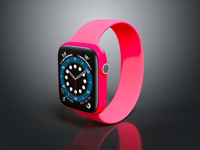 Stylish Smartwatch With Pink Strap Black Dial Blue Background White Numbers And Hands 3d model