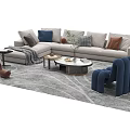 Modern Sofa Coffee Table Set With Plush Cushions Throw Blanket Gray Rug Blue Accent Chair
