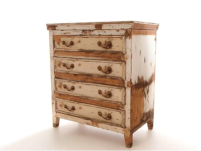 Vintage Shoe Cabinet with Distressed Cream Brown Finish Multiple Drawers and Wooden Legs Design 3d model