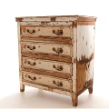 Vintage Shoe Cabinet with Distressed Cream Brown Finish Multiple Drawers and Wooden Legs Design