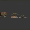 Goblin Characters With Wooden Carts And Various Treasure Items 3d model