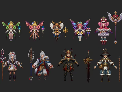 Game And Movie Characters With Various Fantasy Outfits Weapons And Accessories 3d model