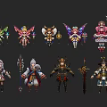 Game And Movie Characters With Various Fantasy Outfits Weapons And Accessories