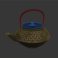 Traditional Decorative Teapot With Geometric Pattern Round Lid And Wooden Handle