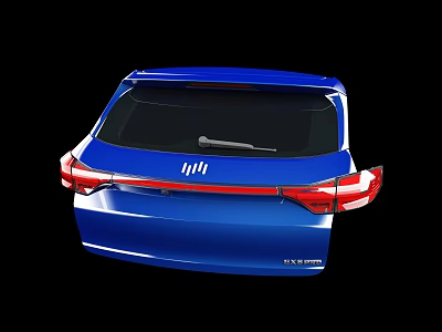 Modern Blue Car Rear View With Red Taillights And Window Wiper 3d model