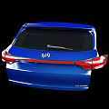 Modern Blue Car Rear View With Red Taillights And Window Wiper