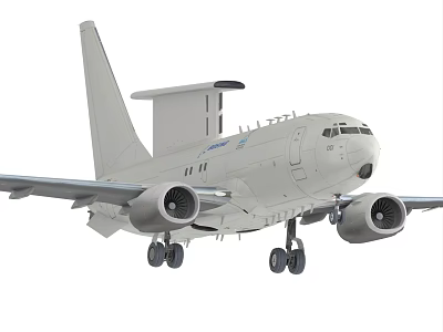 White Airborne Early Warning Aircraft With Radar Dome Twin Engines And Extended Landing Gear 3d model