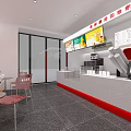 Modern Milk Tea Shop Interior With Red White Decor Seating Area And Counter