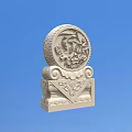 Circular Stone Carving Architectural Element With Intricate Fish Lotus Patterns Scroll Decorations And Pedestal 3d model