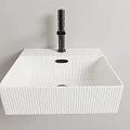 Modern White Vertical Striped Wall Mounted Washbasin With Black Faucet
