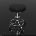 Black Seat Adjustable Height Bar Stool With Silver Metal Base And Wheels 3d model