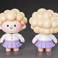 Cute Woman With Blonde Curly Hair White Shirt And Purple Pleated Skirt Front Back View