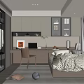 Modern Tatami Bedroom With Desk Computer Chair Open Shelves And Large Window