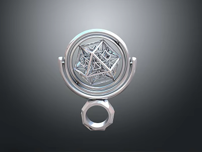 Metallic Home Decor Piece With Star Shaped Decoration And Circular Frame Base 3d model