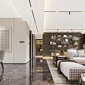 Modern Living Room Interior Design With Sofa Chandeliers Bookshelves And Large Windows