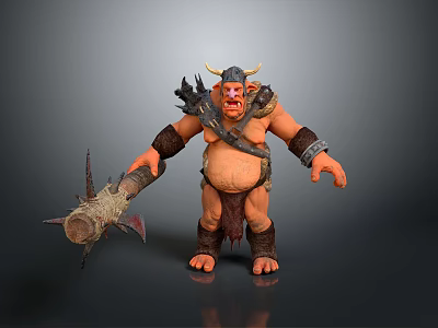 Muscular Fantasy Minotaur Brute With Horns And Giant Iron Axe 3d model