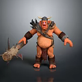 Muscular Fantasy Minotaur Brute With Horns And Giant Iron Axe