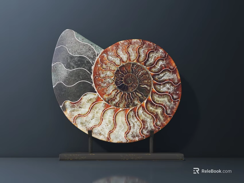 Spiral Shell Sculpture Carving With Red Brown White Texture On Display Stand 3d model 
