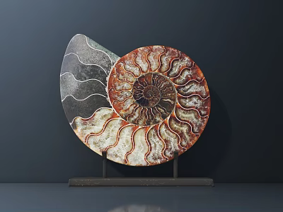 Spiral Shell Sculpture Carving With Red Brown White Texture On Display Stand 3d model