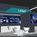 Corporate Exhibition Hall Featuring LOGO Display Screens Reception Desk Plants And Application Scenario Solutions