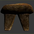 Rustic Wooden Stool with Curved Seat Three Legs and Brown Handcrafted Design