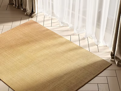 Square Rug In Warm Tone On Tile Floor Near Curtains 3d model
