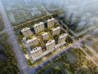 Aerial View Urban Planning With High Rise Residential Buildings And Green Spaces 3d model