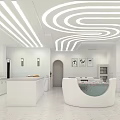 Modern White Swimming Pool Interior With Curved Light Strip Ceiling And Wall Lamps