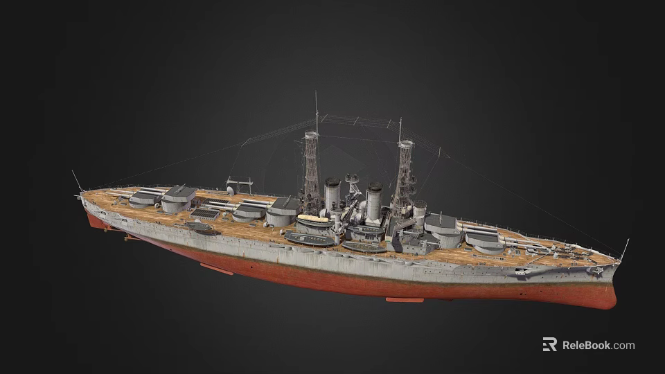Detailed Wooden Ship Model Featuring Twin Smokestacks And Deck Equipment 3d model 
