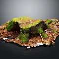 Natural Wooden Tree Stump Covered With Green Moss Surrounded By Fallen Leaves And Natural Ground